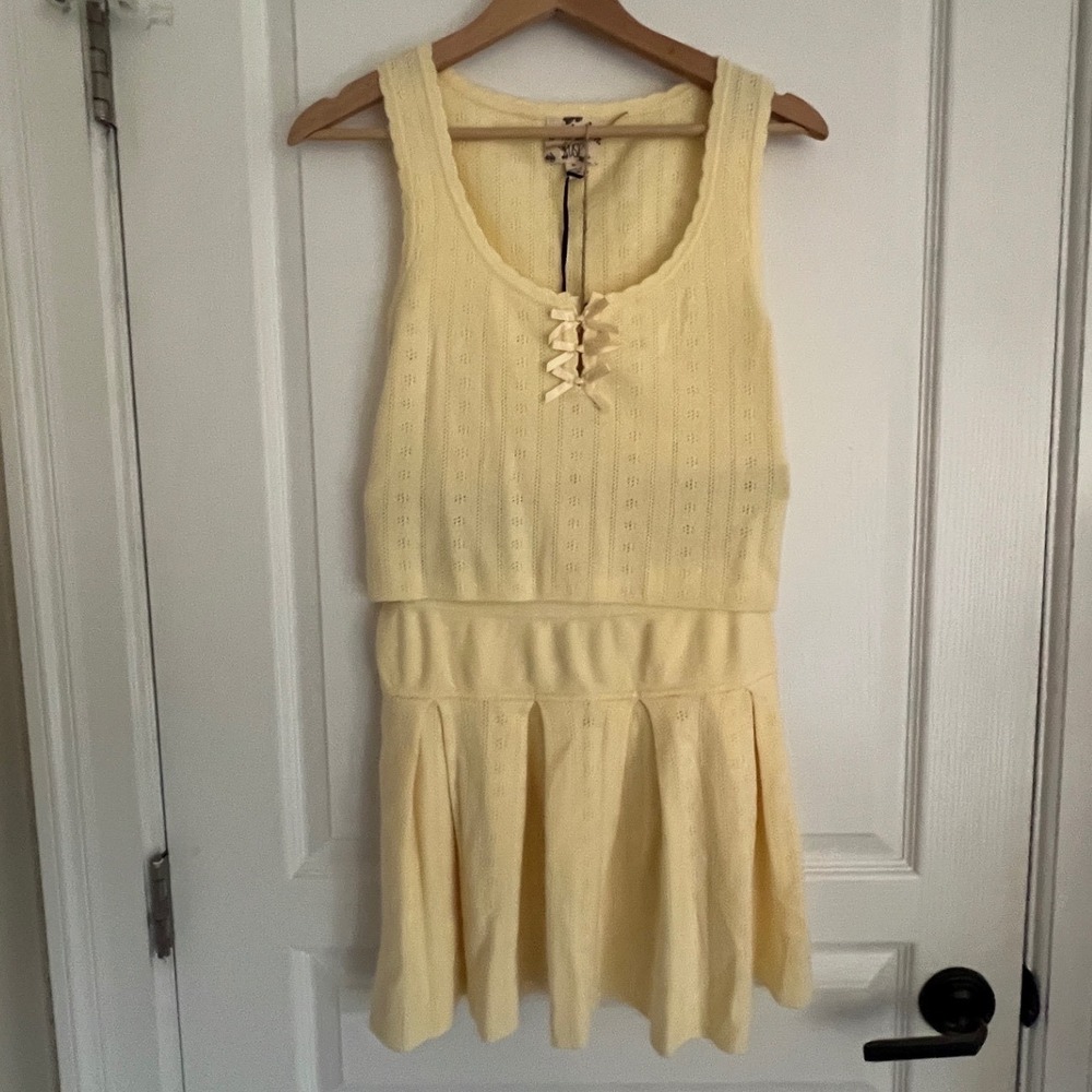 Hippie Rose 2 Piece NWT Set Womens Butter Yellow Pointelle Knit Skirt & Top M